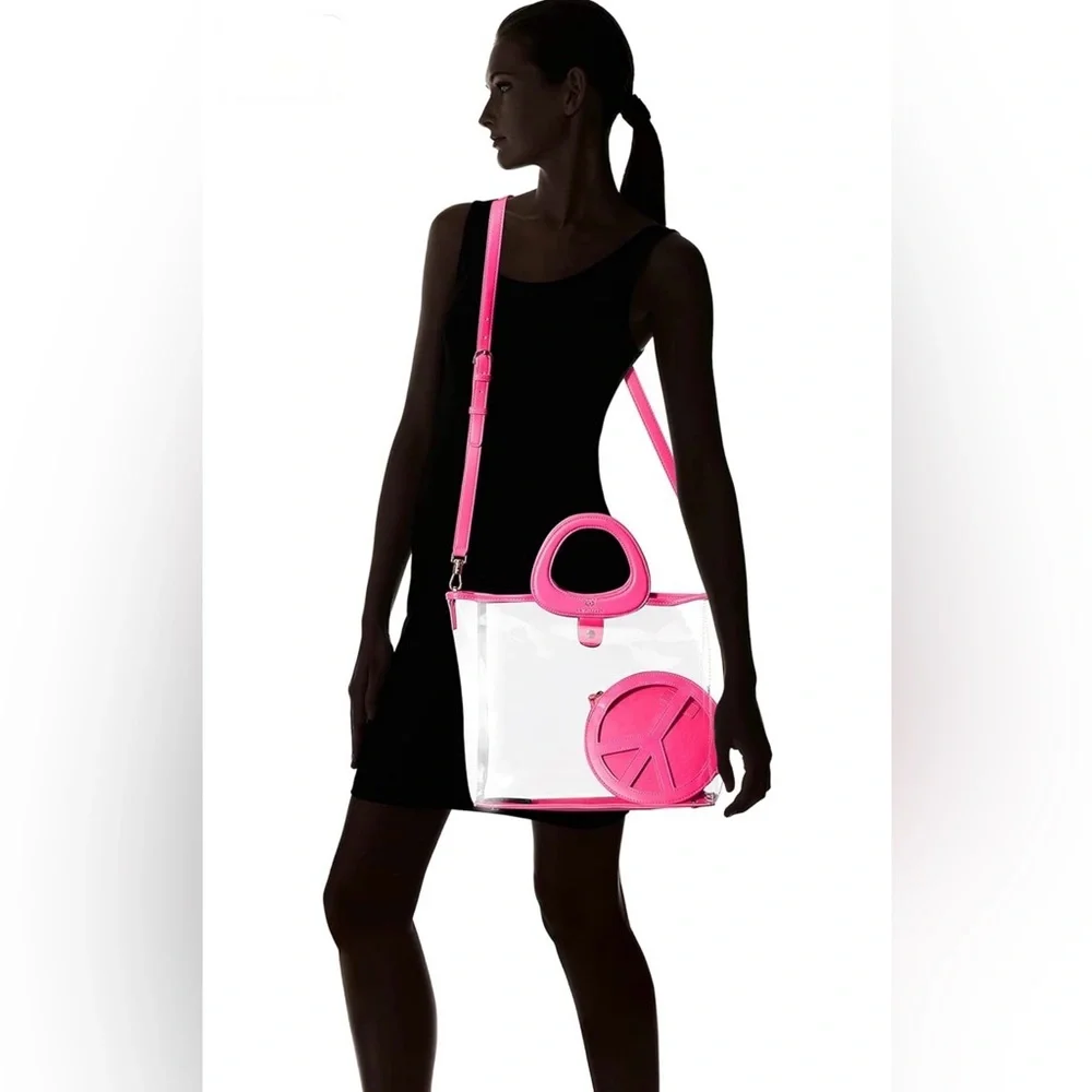 Katy Perry Clear Tote Pink Double Top Handles Jelly Tote With Peace Wristlet - Picture 6 of 11